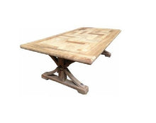 Load image into Gallery viewer, recylced elm wood coffee table with a herringbone top and farmhouse style looking legs