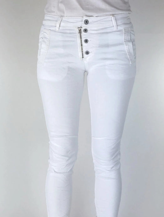 Italian Star Classic Button Jeans - White