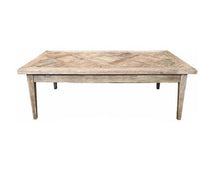 Load image into Gallery viewer, rustic recycled elm coffee table with tapered legs and a checkered patterened top