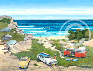 Goofy Foot Point Break - Gary Birdsall Surf Art - 11x14" Mattered Print