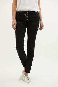 Italian Star Classic Button Jeans Black- Back Zip Pockets