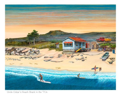 Uncle Osca's Beach Shack - Surf Art By Garry Birdsall - 11x14