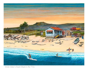 Uncle Osca's Beach Shack - Surf Art By Garry Birdsall - 11x14" Mattered Print