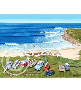 Bells Beach Surf Comp Easter 1963 - Gary Birdsall Surf Art- 11x14" Matted Print - Cronulla Living