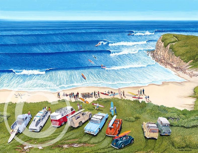 Bells Beach Surf Comp Easter 1963 - Gary Birdsall Surf Art- 11x14