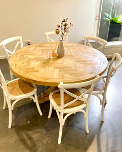 Brussels Round Dining Table Recycled Elm Timber Natural Base & Natural Top