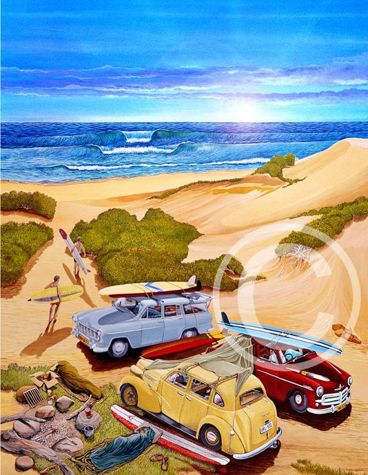 Gary Birdsall Surf Art - First Surf Of The Day - 11x14
