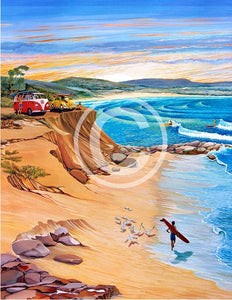 Last Surf of The Day- Gary Birdsall Surf Art  - 11x14" Mattered Print - Cronulla Living