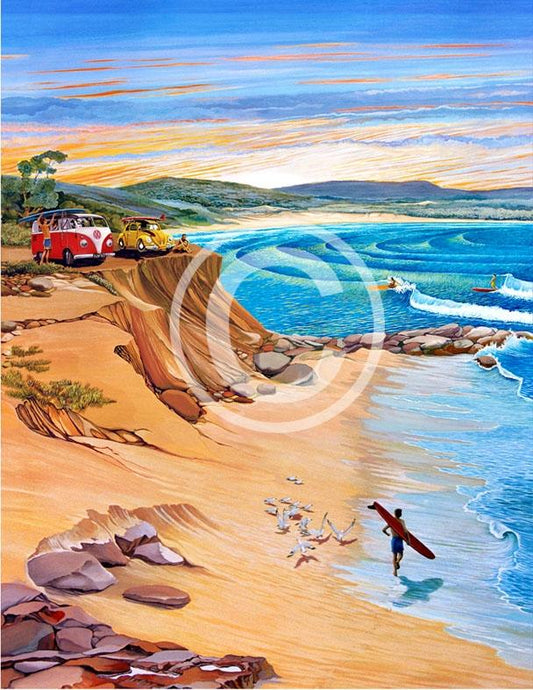 Last Surf of The Day- Gary Birdsall Surf Art  - 11x14
