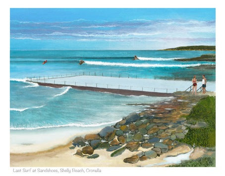 Last Surf At Sandshoes, Shelly Beach - Gary Birdsall Surf Art - 11x14