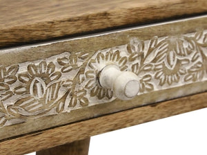 Becca Carved Wood Console Table White Wash - 90cm