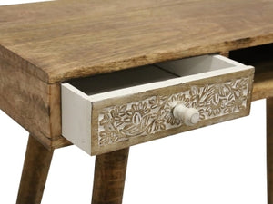 Becca Carved Wood Console Table White Wash - 90cm