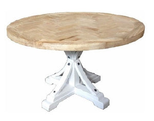 Brussels Round Dining Table Recycled Elm Timber - White Leg & Natural Top