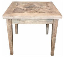 Load image into Gallery viewer, rustic recycled elm lamp table with tapered legs and a checkered patterened top