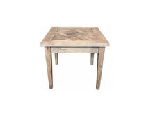 Load image into Gallery viewer, rustic recycled elm lamp table with tapered legs and a checkered patterened top