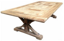 Load image into Gallery viewer, recylced elm wood coffee table with a herringbone top and farmhouse style looking legs