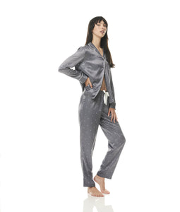 Satin Geo Pyjama Set in Ivory Steel by Gingerlilly Sleepwear