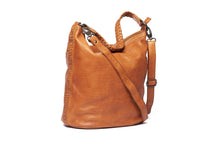 Load image into Gallery viewer, ladies soft leather handbag hobo style with plaited strap. size appox 36 x 31 x 12cm in tan colour