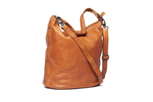 ladies soft leather handbag hobo style with plaited strap. size appox 36 x 31 x 12cm in tan colour